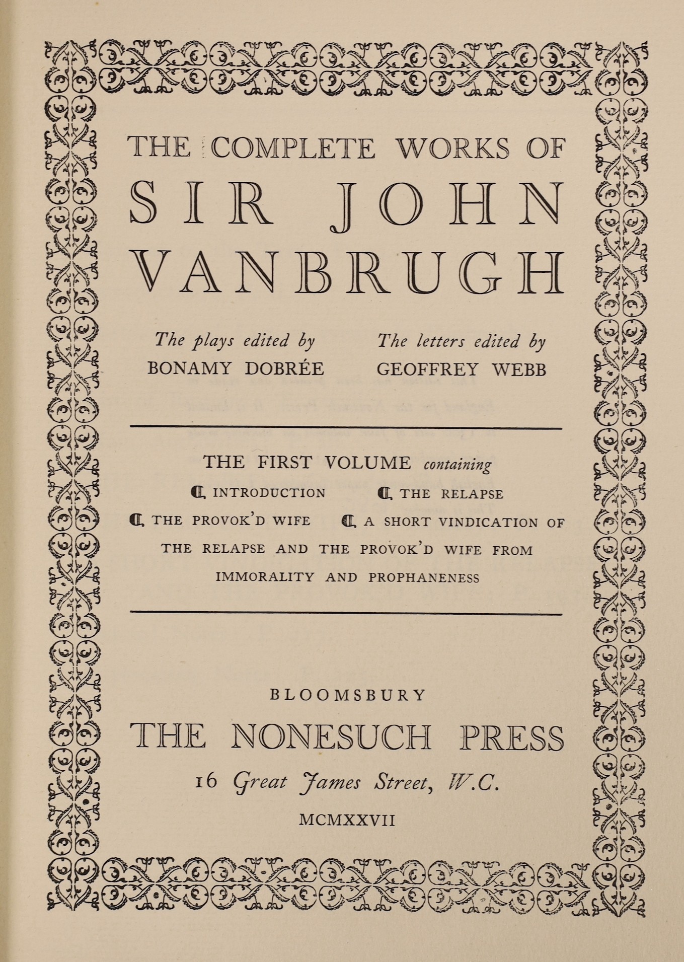 A set of four Sir John Vanbrugh volumes, limited edition